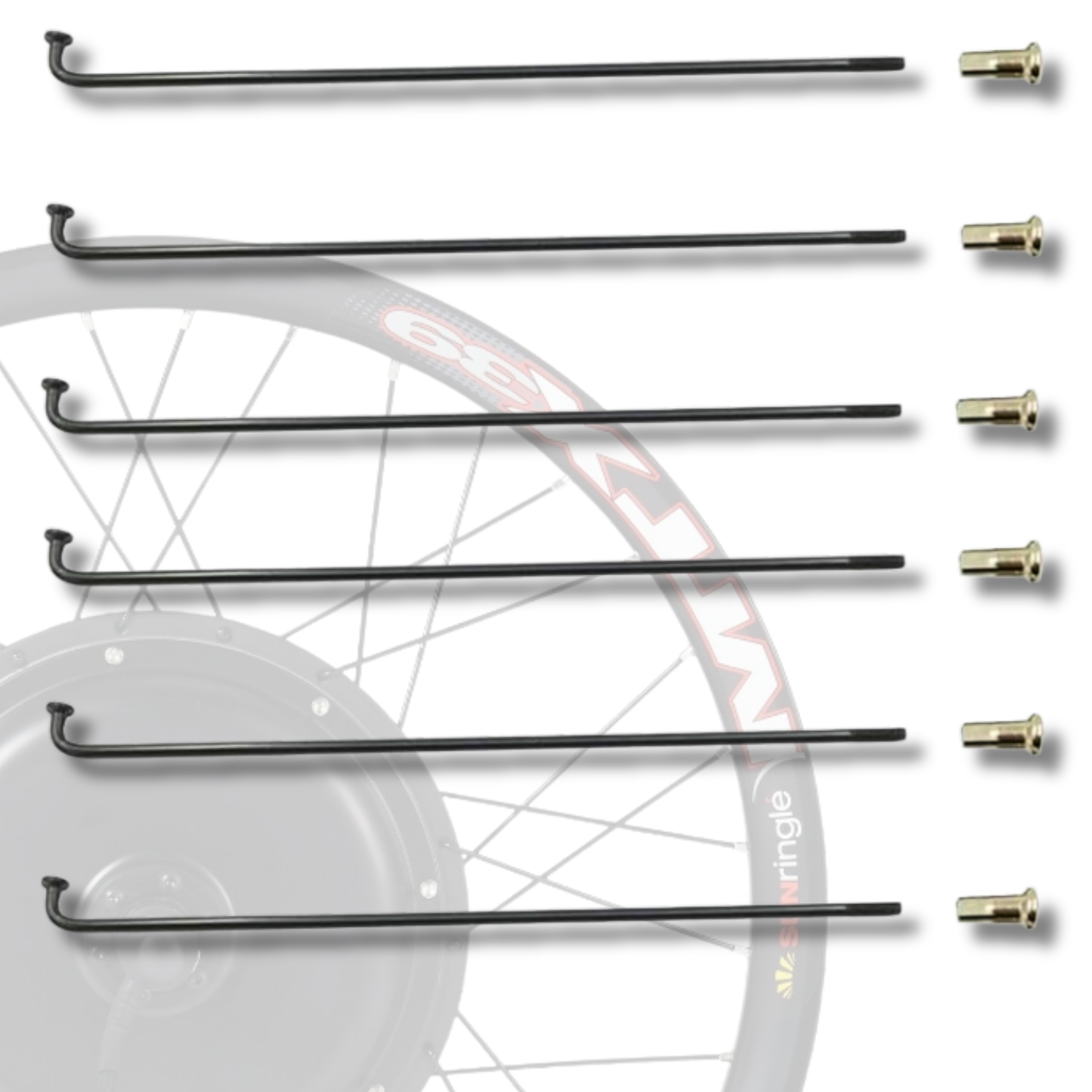 2.6mm 12G Spokes & Nipples Front Rear E Bike Wheel Motor All Rim Types Black 6 Pack