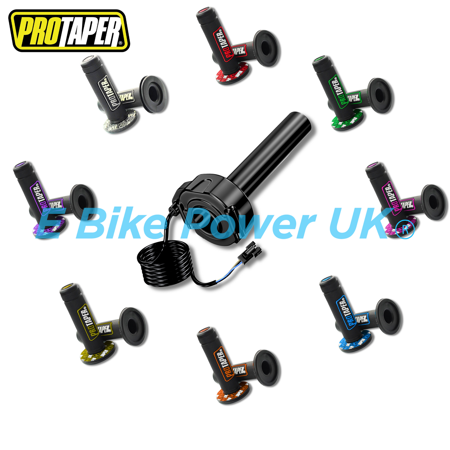 SurRon Style E-Bike Twist Throttle with Protaper Waffle Grips – All Colours – 3 Pin SM JST Plug – Compatible with Sabvoton, Far Driver, DC MOTO, KT Controllers – UK Stock