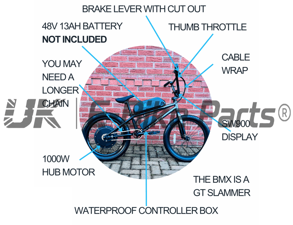 48V 20″ Electric BMX EBMX Conversion Kit 110mm Rear Dropout 1000W 48V Complete Kit & Battery UK