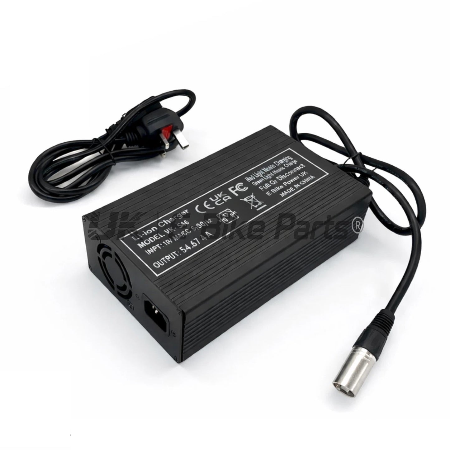 48V (54.6V) Fan Cooled Battery Charger 13s 4A 3 Pin XLR Li-ion UK Plug SJT-600E