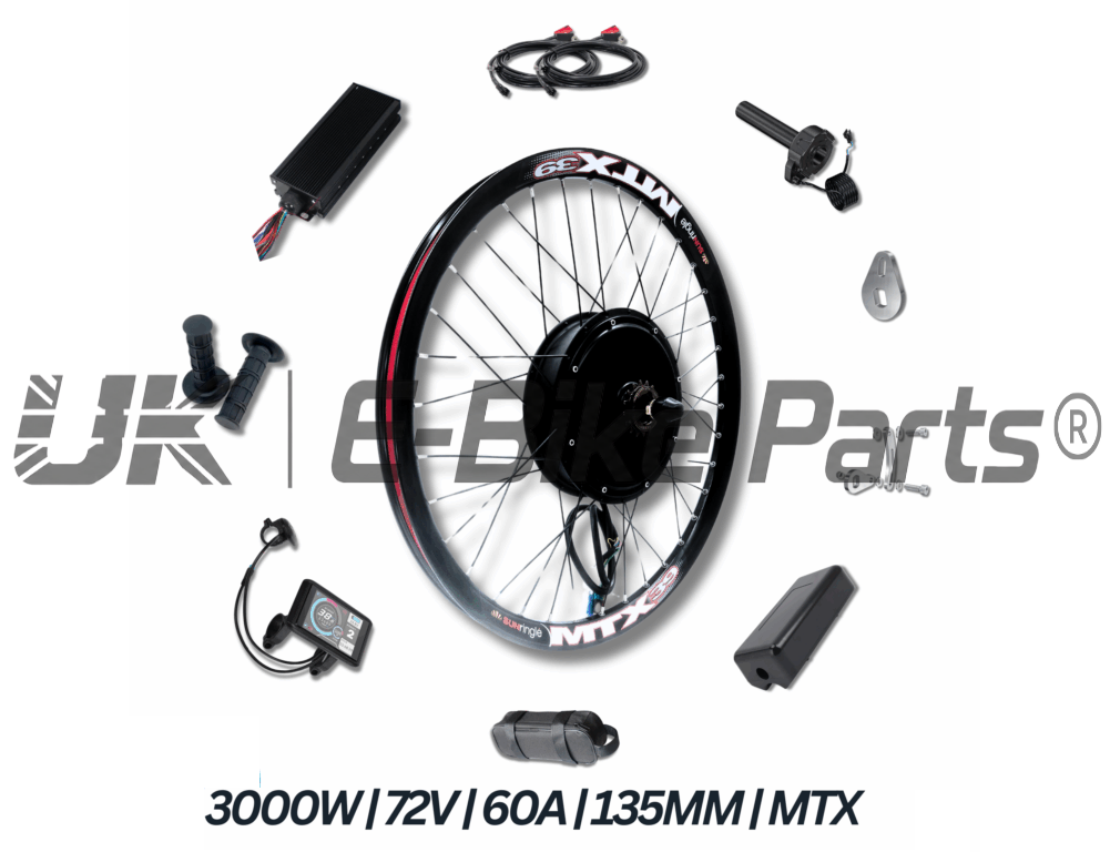 3000W E-Bike Conversion Kit | 72V 60A-80A Sine Wave Controller | High-Torque Rear Wheel (26″ / 27.5″ / 29″) | 135 mm Dropout | Single-Speed Electric Bike Kit