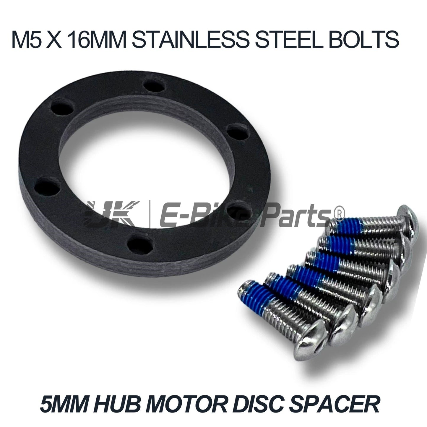 Hub Motor Disc Brake Rotor Spacer 5mm Thick 6 Bolts M5 x 16mm Allen Head Bolts