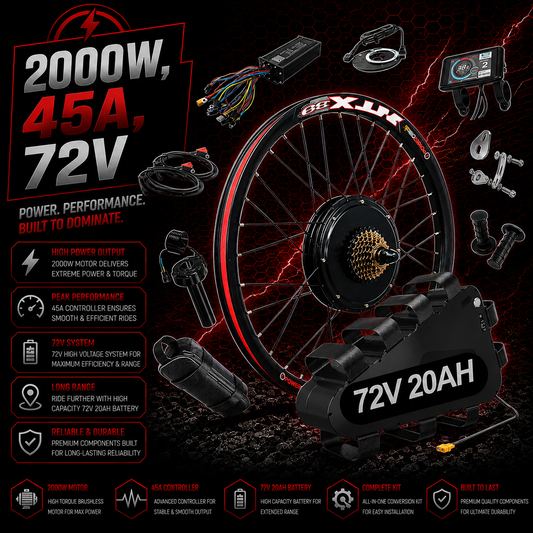 The Ultimate 2000W 45A 72V 20AH 60A Rear Wheel EBike Conversion Kit Original MTX39 Rim High Torque Motor