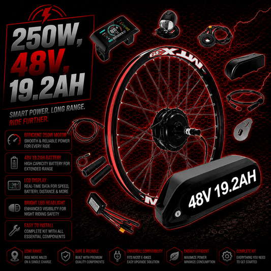 Ultimate MTX 48V 250W Road Legal E Bike Conversion Kit HG Cassette 1-11 Speed Rear Wheel | 48V 19.2AH LG Battery