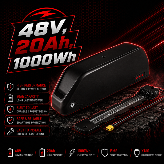 48V 20Ah 1000Wh Poly E Bike Battery | 21700 50GB Cells 40A BMS XT60 + Charger UK | 250W-1500W