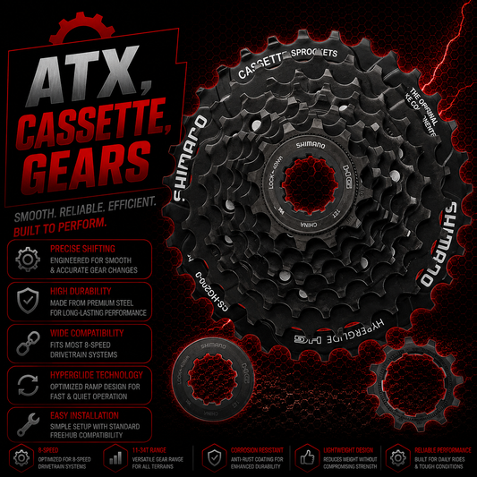 HG Shimano ATX 7,8,9,10 Speed Cassette Gears for MTB Bike E Bike Black Silver