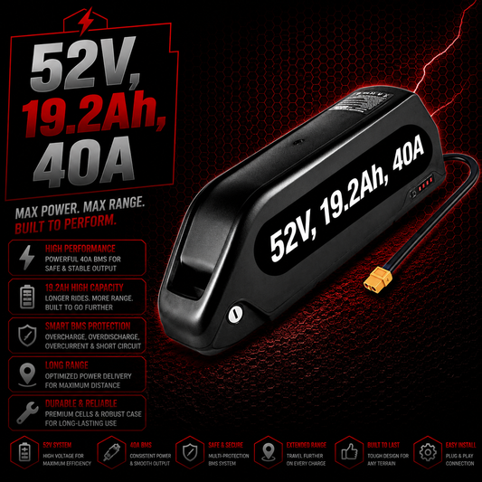 LG 52V Ebike Battery 19.2Ah 40A BMS | Electric Bike Lithium Pack for 250W-2000W Motors | Poly 4 Slot Base | Long Range Rechargeable Bicycle Power | UK Stock