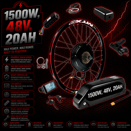 1500W E-Bike Conversion Kit 48V 20AH Battery SW900 Display Original MTX39 Rim Rear Wheel 7 Speed