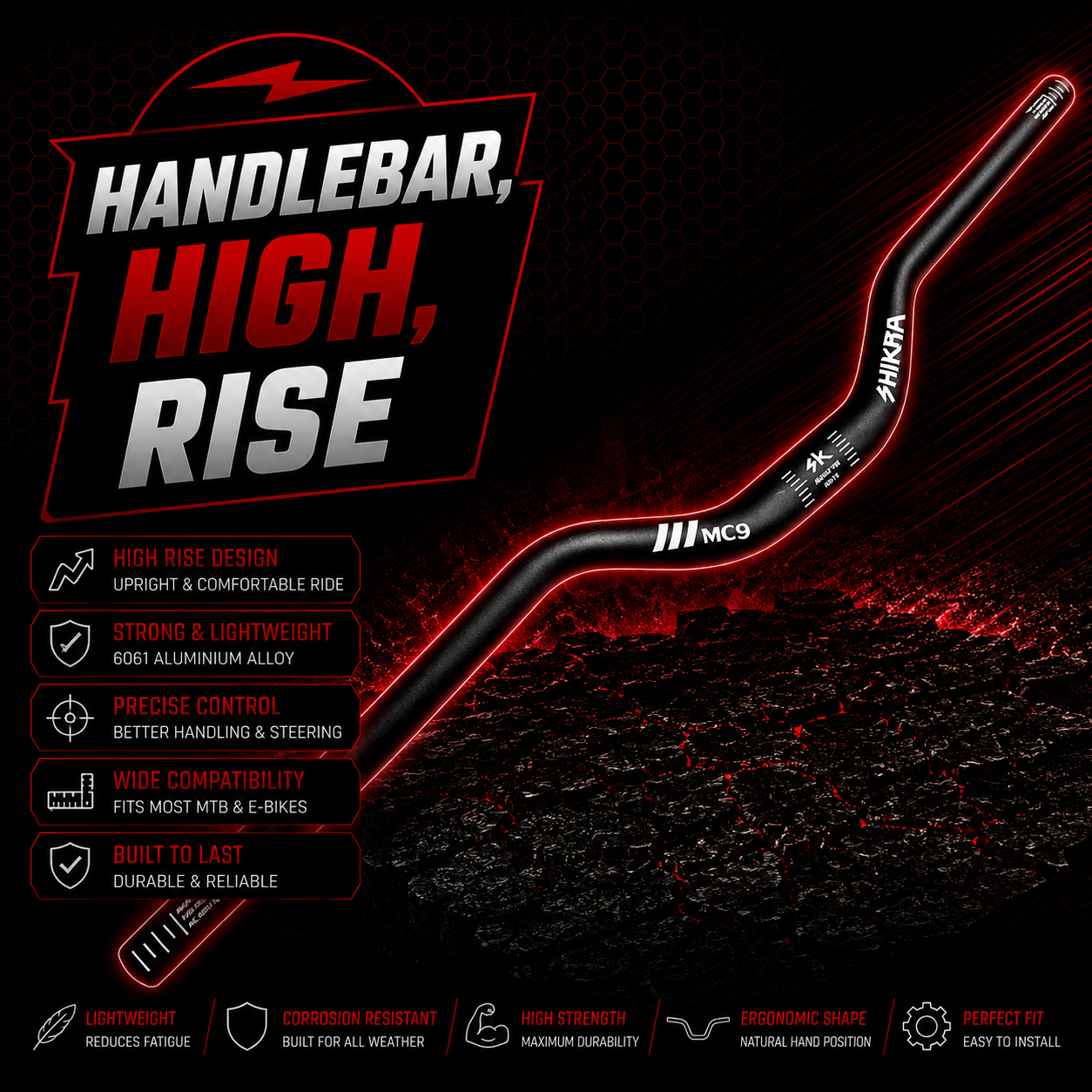 High Rise Handlebar 780mm Wide 55mm Rise 31.8mm Stem EBike Surron Talaria Bars