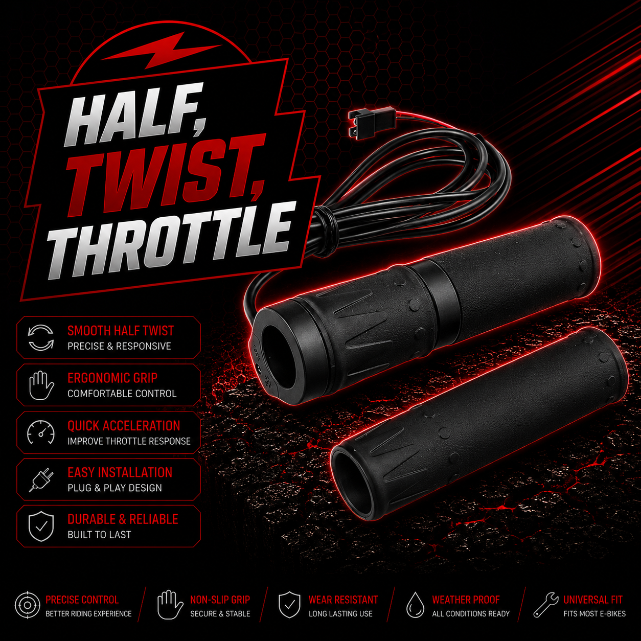 Half Twist Throttle Electric Bike Right Hand Ebike 3 Pin SM Bike 36V/48V/52V/72V