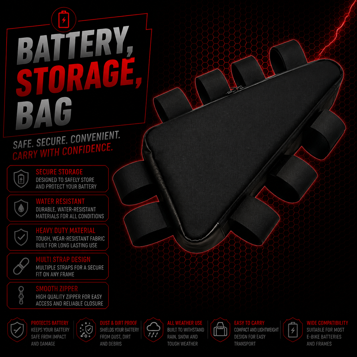 Ebike Battery Storage Triangle Bag Medium Large One Size Heavy Duty High Quality