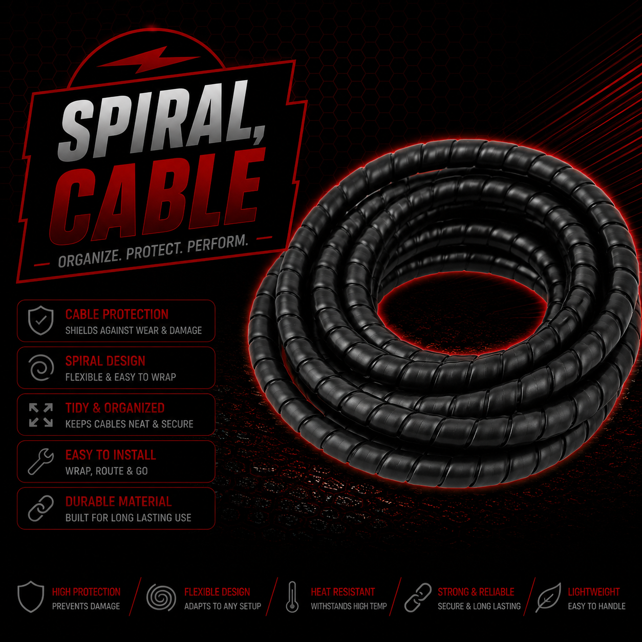 E Bike Spiral Cable Wrap Cable Tidy Management 6 to 15mm Cable 1 Meter Lengths