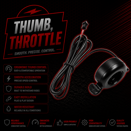 E-bike Thumb Throttle 22mm Bars SM Plug 12V/24V/36V/48V/52V/60V/72V 3000W UK