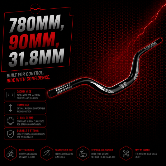 High Rise Handlebar 780mm Wide 90mm Rise 31.8mm Stem EBike Sur Ron Talaria Bars