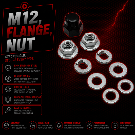 E Bike Hub Motor Axle M12 Lock Flange Nut Washer Spacer Nut Cover Hall Kits Set