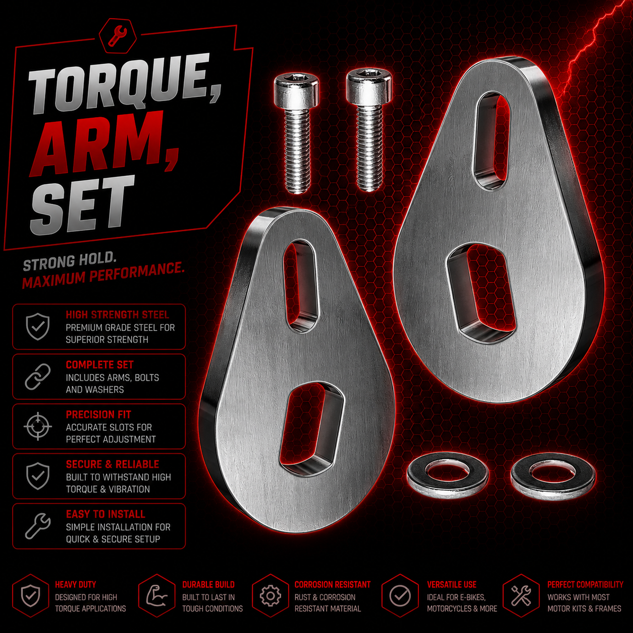 E Bike Torque Arm Set Fit Rear Motor M12 M14 M16 Axle UK Universal High Strength Carrera, Trek, Voodoo, Boardman.