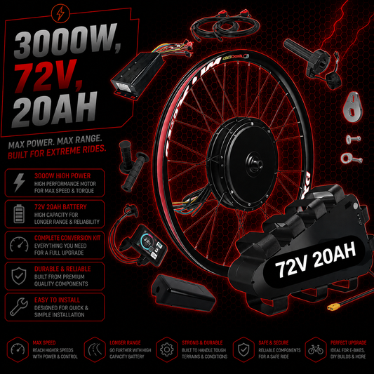 3000W E-Bike Conversion Kit | 72V 60A-80A Sine Wave Controller | High-Torque Rear Wheel (26″ / 27.5″ / 29″) | 135 mm Dropout | Single-Speed Electric Bike Kit