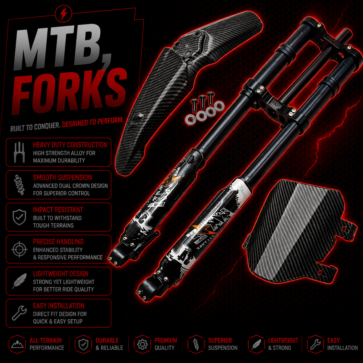 KKE Suspension Forks 26 27.5 29 Inch – 110mm x 20mm Axle, MTB, E-Bike, Enduro, Downhill, Stealth Bomber
