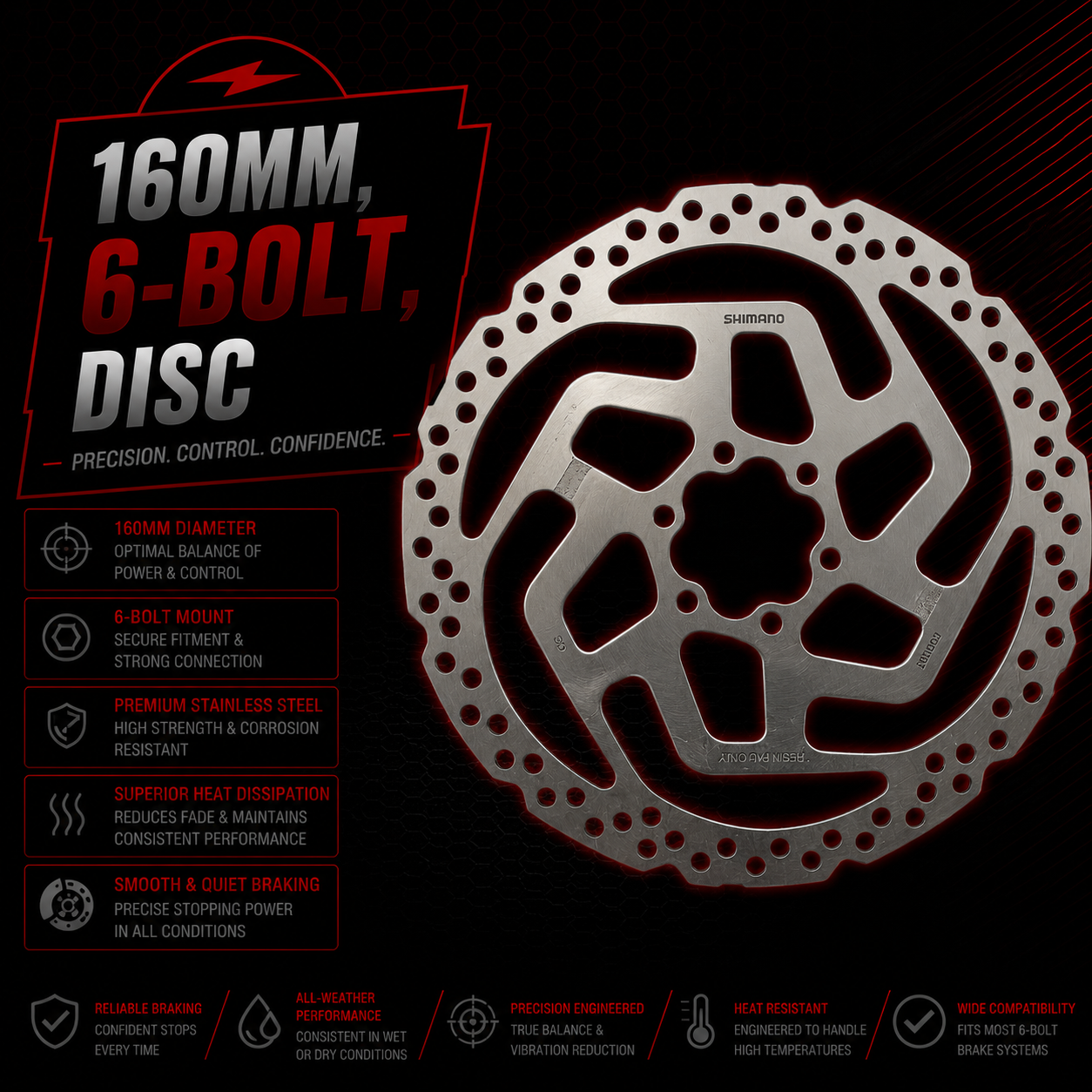 Shimano SM-RT26 160mm 6-Bolt Disc Rotor for Resin Pads + T25 Bolts