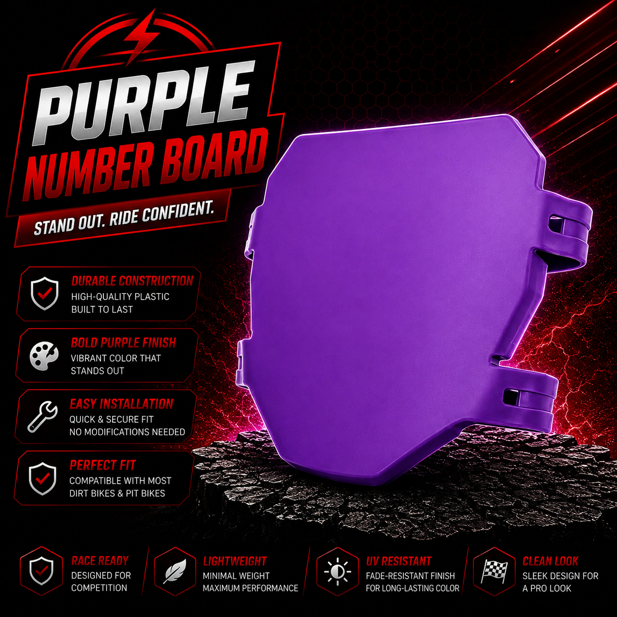 ODI Style Purple Number Board MTB EBike Surron Talaria KKE Fox 35 40 Universal