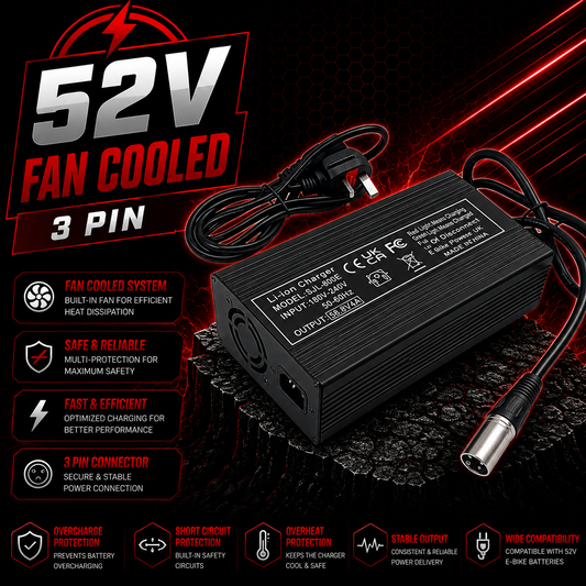52V (58.8V) Fan Cooled Battery Charger 14s 4A 3 Pin XLR Li-ion UK Plug SJT-600E