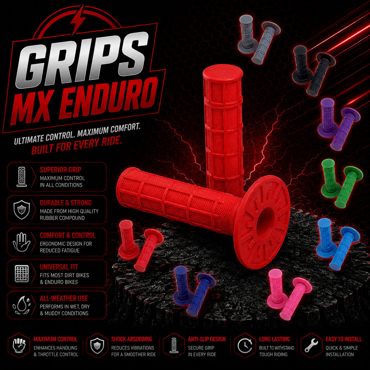 E Bike Twist Throttle Grips MX Enduro Tapered Dual Compound Diamond Soft
