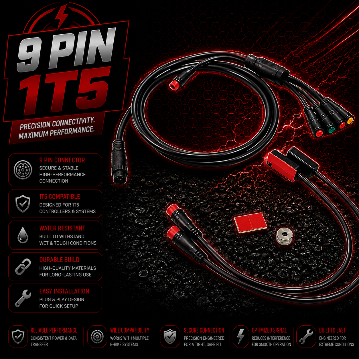 9 Pin 1T5 Data Extension Cable Brake Senors Julet Display Connector Waterproof