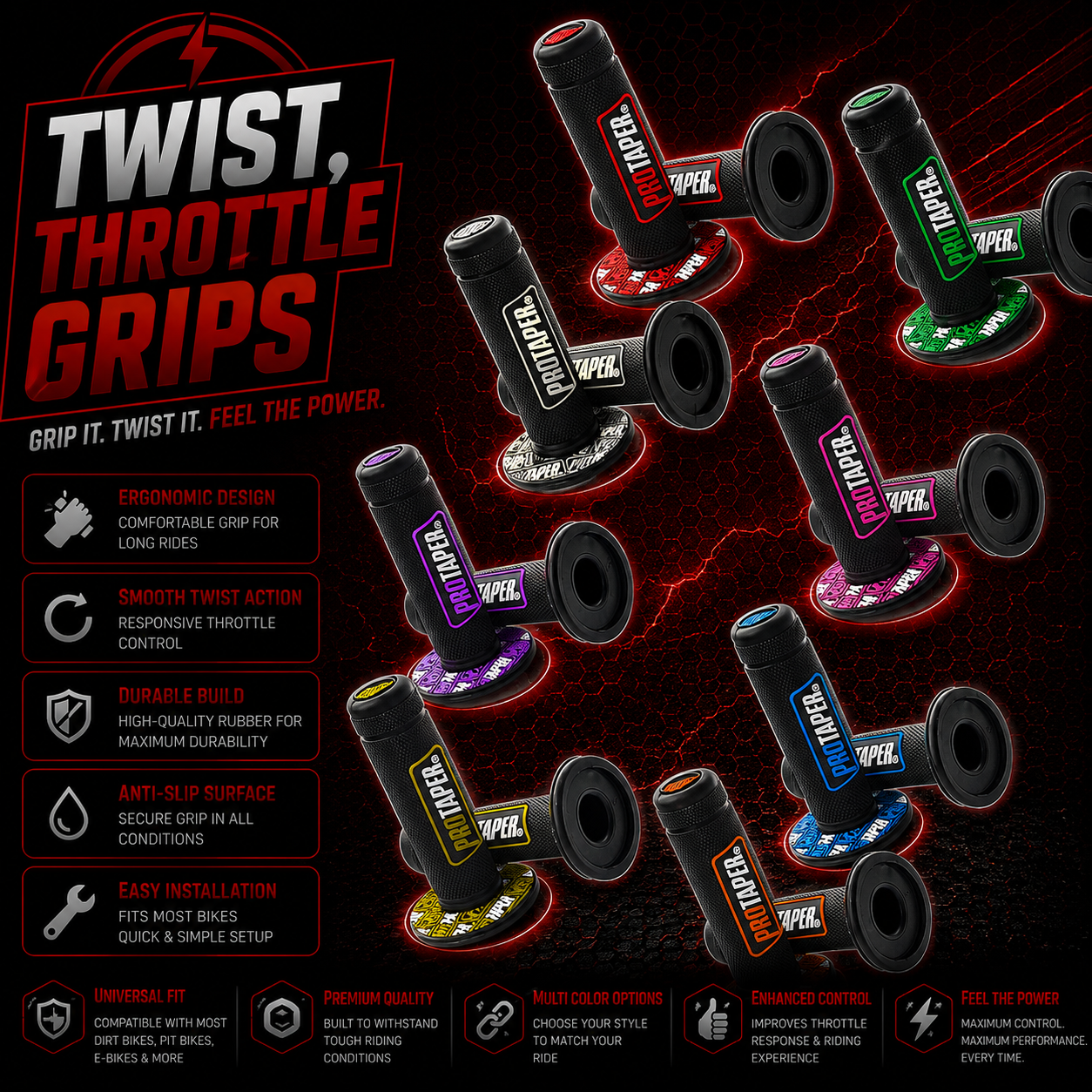 E Bike Twist Throttle Grips MX Enduro Tapered Dual Compound Diamond Soft