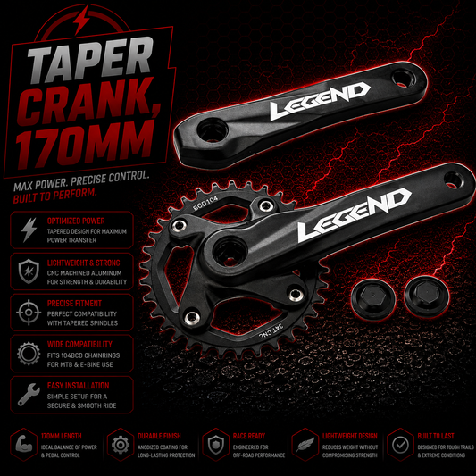 Square Taper Crank Set 170mm 34T 104BCD Aluminium Black MTB E-Bike