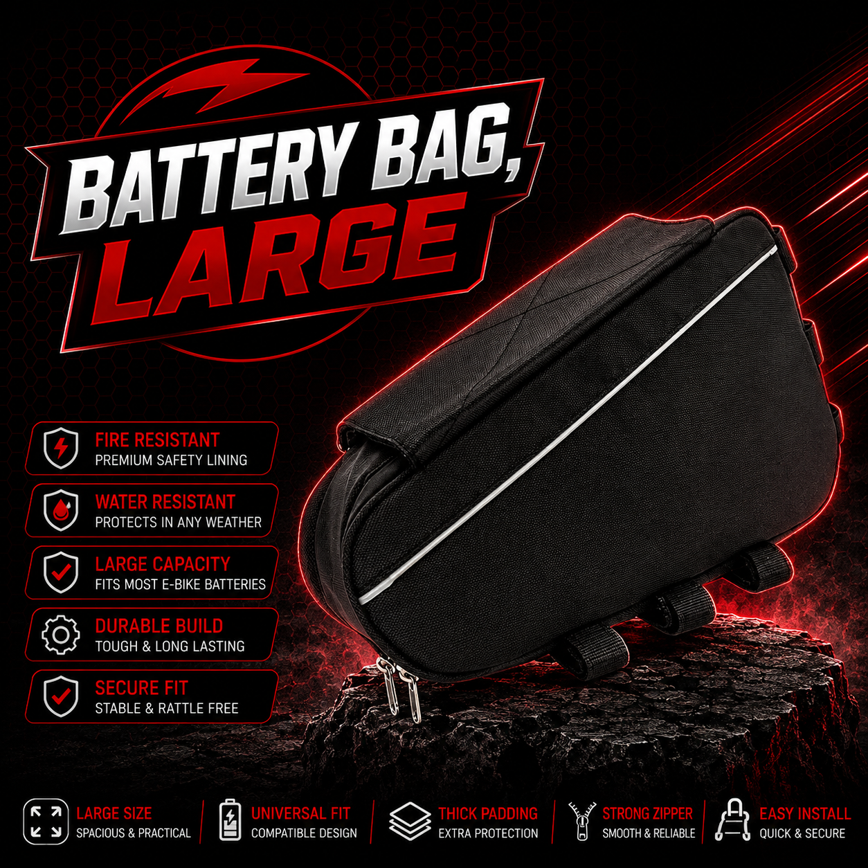 Triangle Ebike Battery Bag Large One Size Heavy Duty Storage High Quality