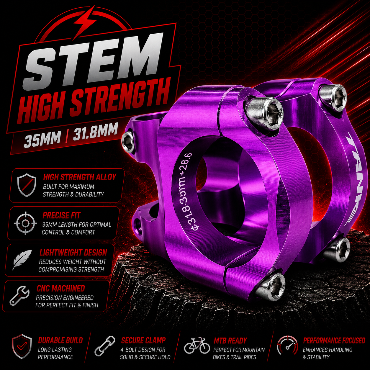 MTB Bike Stem Aluminum Alloy Ultralight High Strength Short 35mm/31.8mm