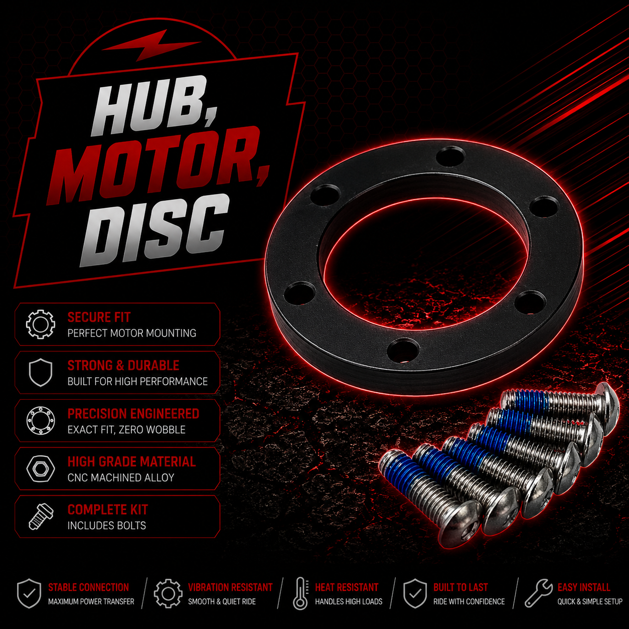 Hub Motor Disc Brake Rotor Spacer 5mm Thick 6 Bolts M5 x 16mm Allen Head Bolts