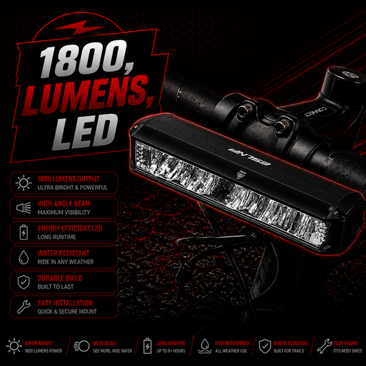 Light Bar Bike Headlight Front Light Ultra-Bright LED 1800 Lumens USB Bicycle