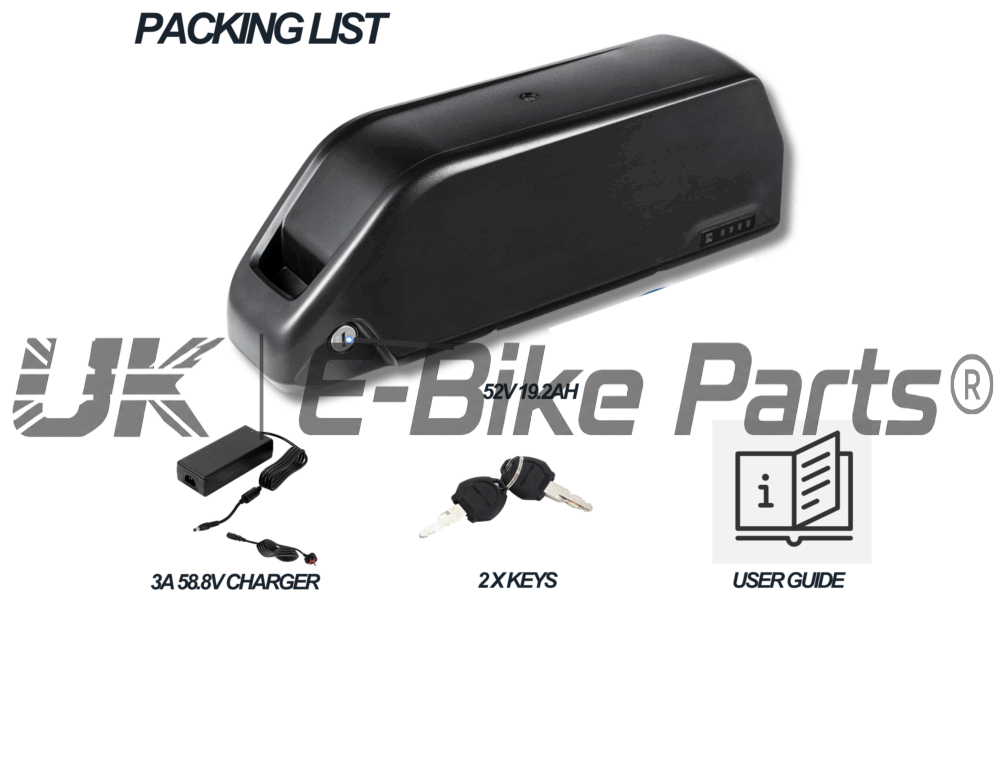 LG 52V Ebike Battery 19.2Ah 40A BMS | Electric Bike Lithium Pack for 250W-2000W Motors | Poly 4 Slot Base | Long Range Rechargeable Bicycle Power | UK Stock