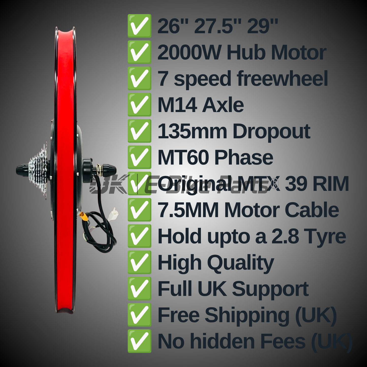 The Ultimate Electric 2000W 52V 30AH Rear Wheel EBike Conversion Kit Original MTX39 Rim High Torque Motor