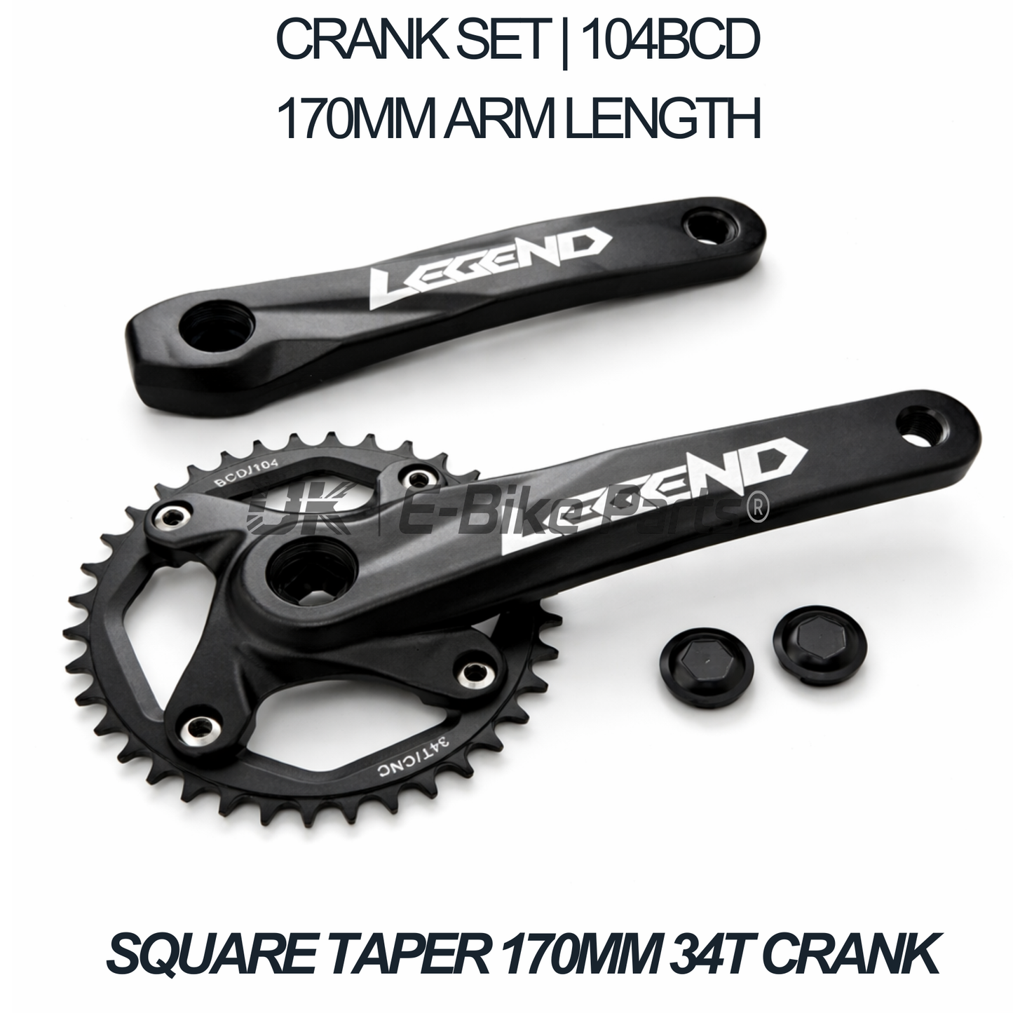 Square Taper Crank Set 170mm 34T 104BCD Aluminium Black MTB E-Bike