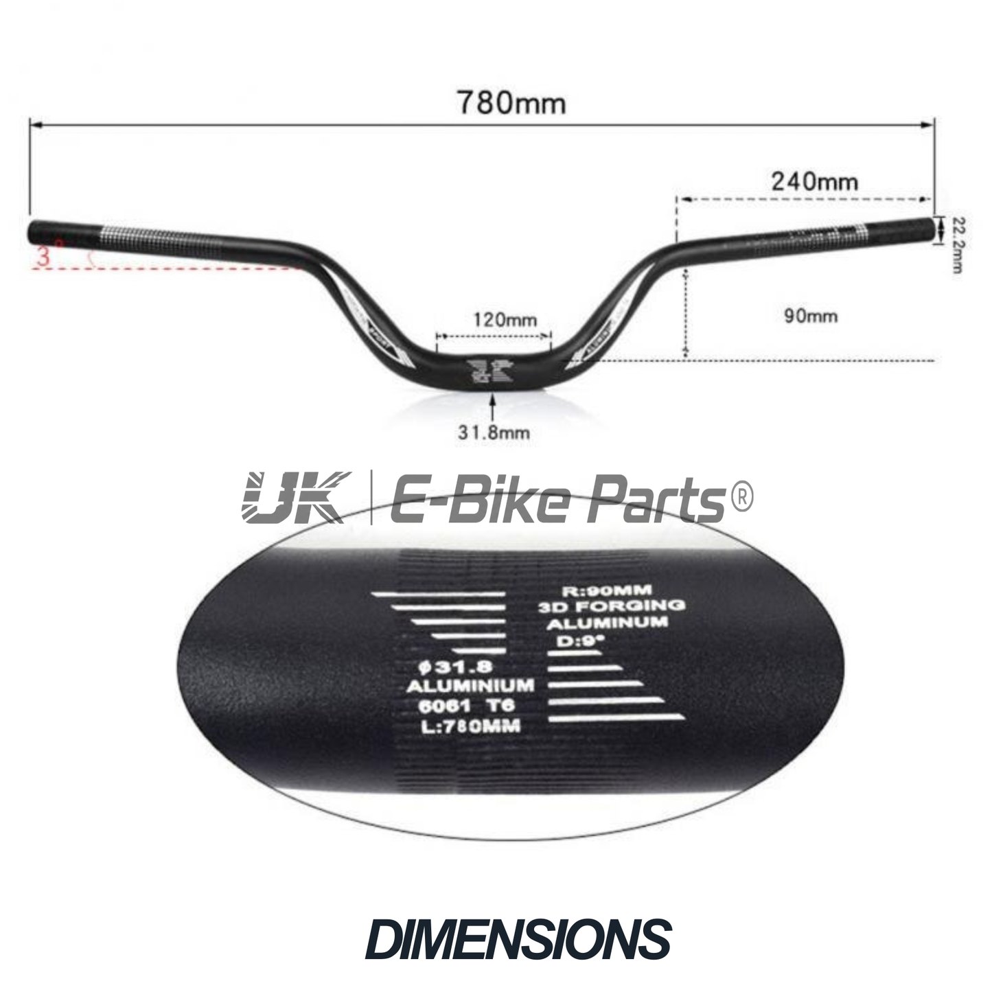 High Rise Handlebar 780mm Wide 90mm Rise 31.8mm Stem EBike Sur Ron Talaria Bars