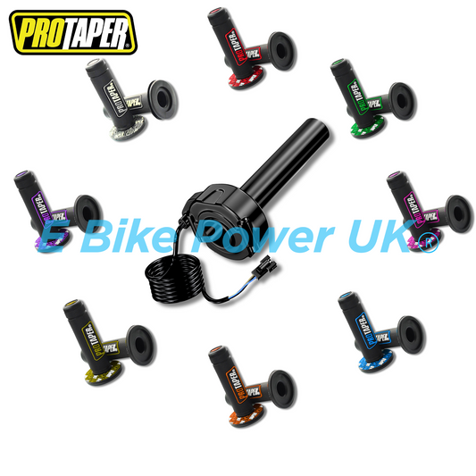 SurRon Style E-Bike Twist Throttle with Protaper Waffle Grips – All Colours – 3 Pin SM JST Plug – Compatible with Sabvoton, Far Driver, DC MOTO, KT Controllers – UK Stock