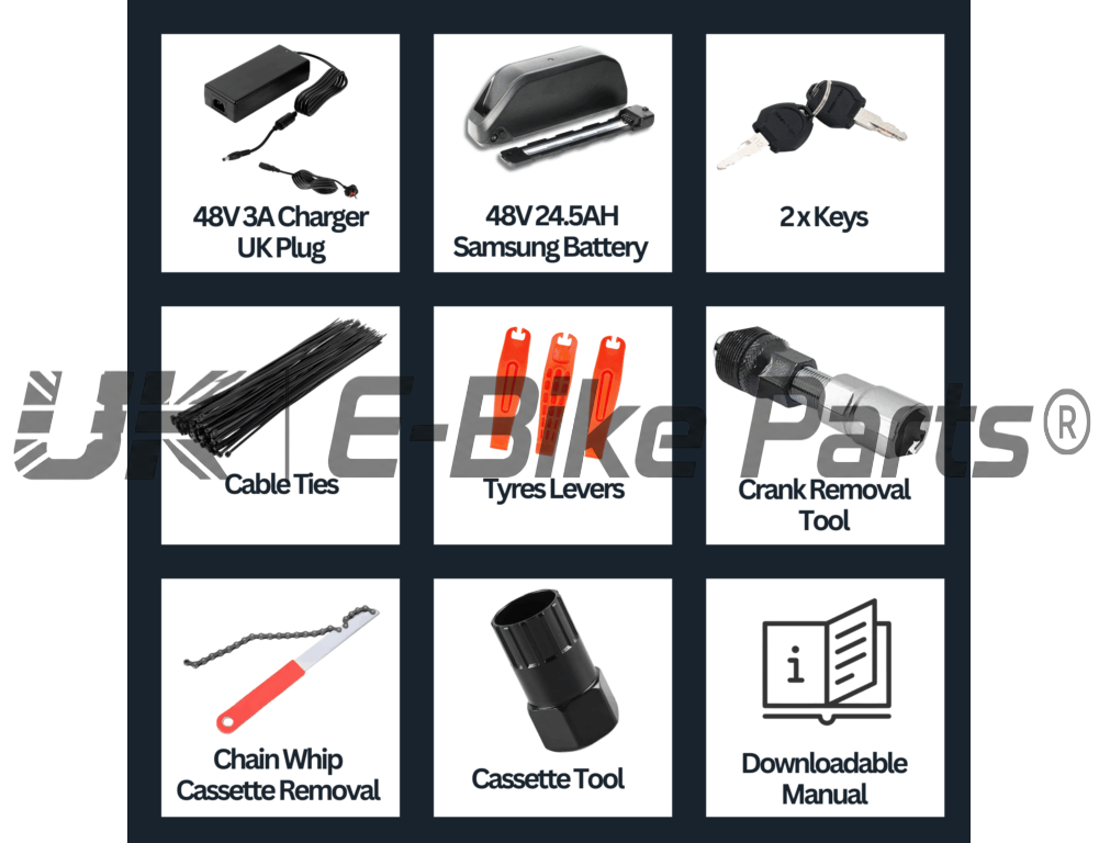 1500W E-Bike Conversion Kit 48V Cassette Rear Wheel 48V 24.5Ah Battery, Colour Display, MTX39 Rim, Fits 1–11 Speed Cassettes | High-Torque Electric Bike Kit