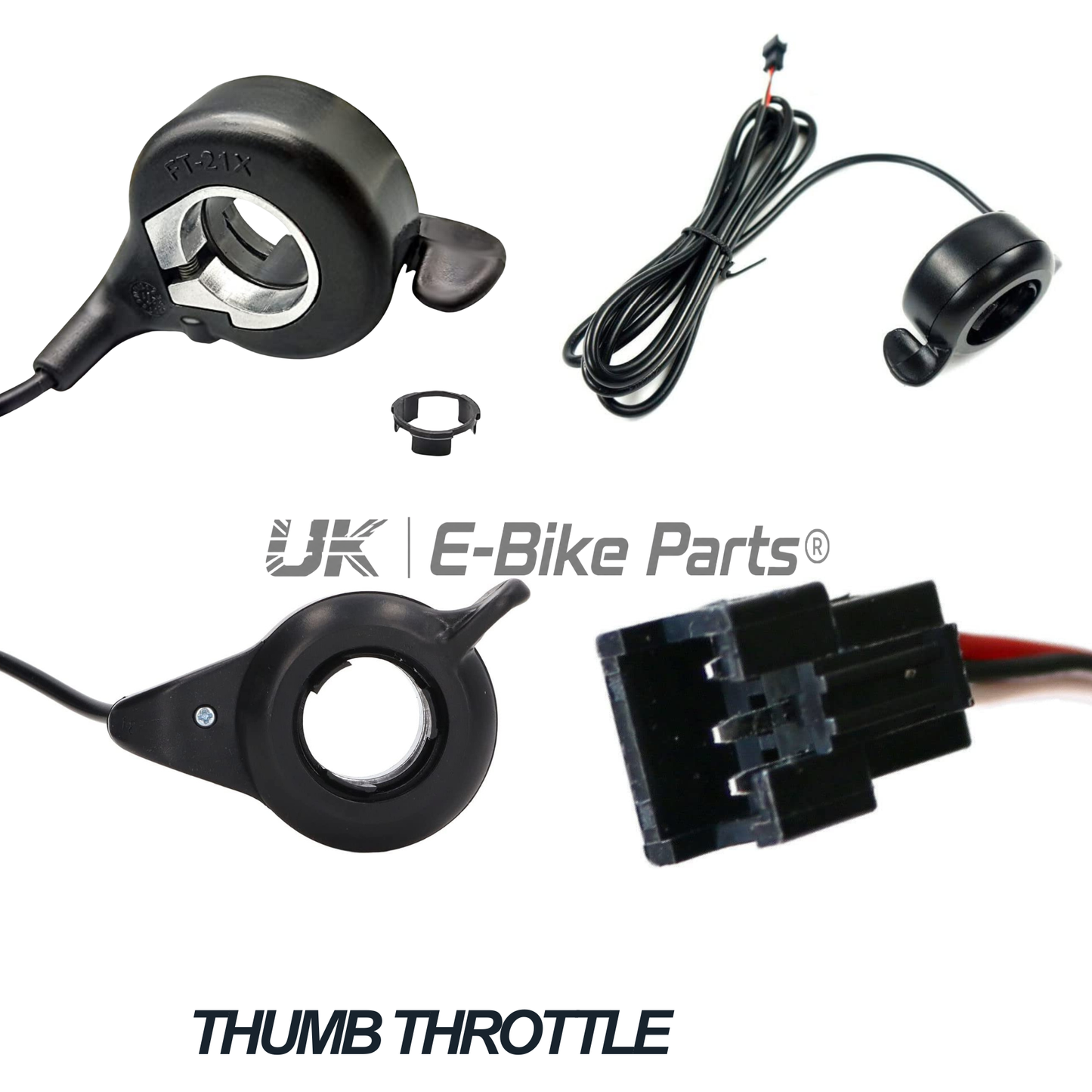 E-bike Thumb Throttle 22mm Bars SM Plug 12V/24V/36V/48V/52V/60V/72V 3000W UK