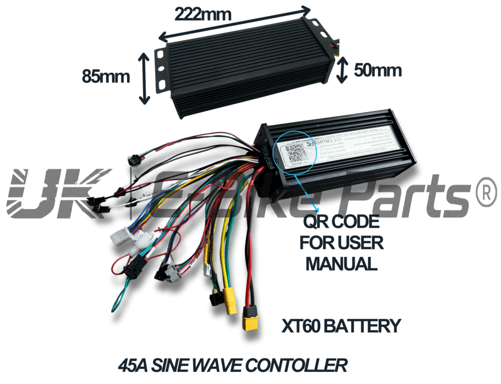 Sine Wave E Bike Controller ESC In Black 1000W 2000W 3000W 45 Amp Suits 48V 52V 60V 72V Batteries