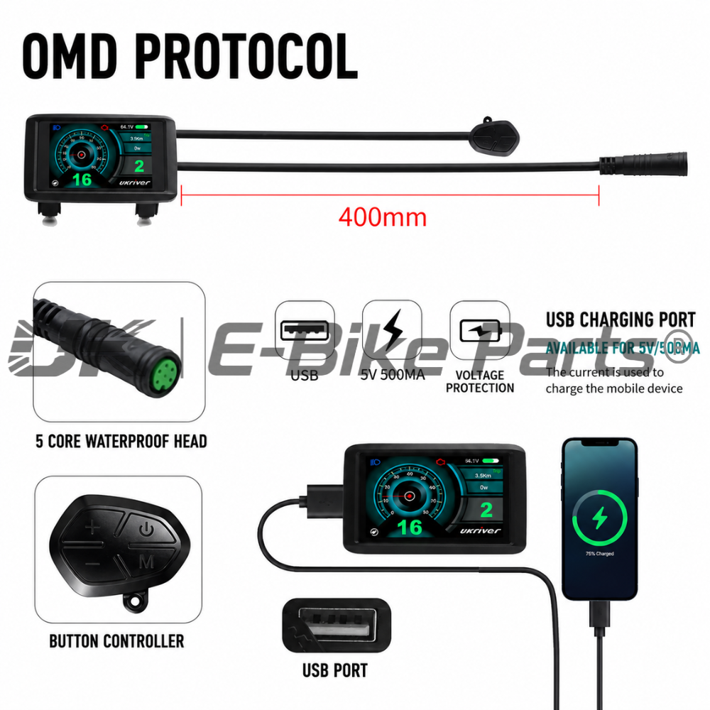 UKC1+ E Bike Full Colour OMD LCD Display 36V 48V 52V 60V 72V Mode Sinewave Squarewave