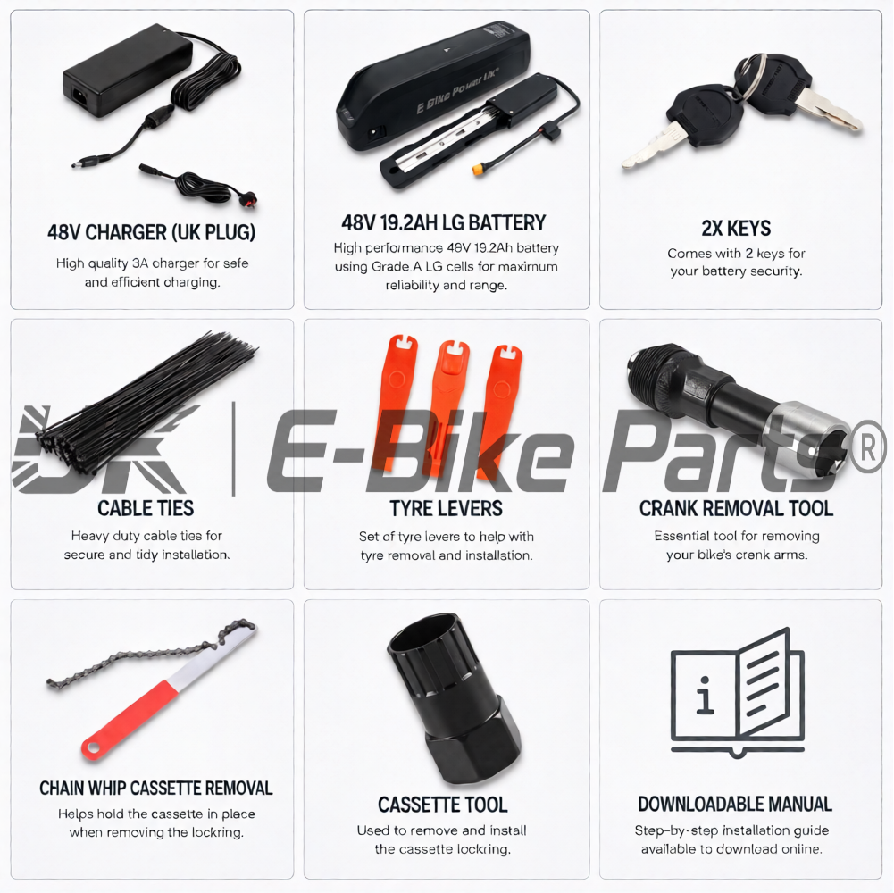 Ultimate MTX 48V 250W Road Legal E Bike Conversion Kit HG Cassette 1-11 Speed Rear Wheel | 48V 19.2AH LG Battery