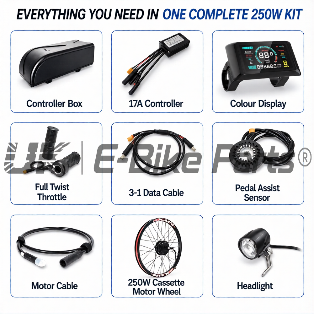 Ultimate MTX 48V 250W Road Legal E Bike Conversion Kit HG Cassette 1-11 Speed Rear Wheel | 48V 19.2AH LG Battery