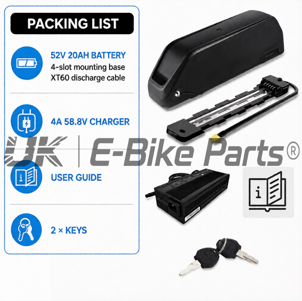 E Bike Battery Lithium 40A 50A BMS, LG 52V 20AH High Power Small & Compact,