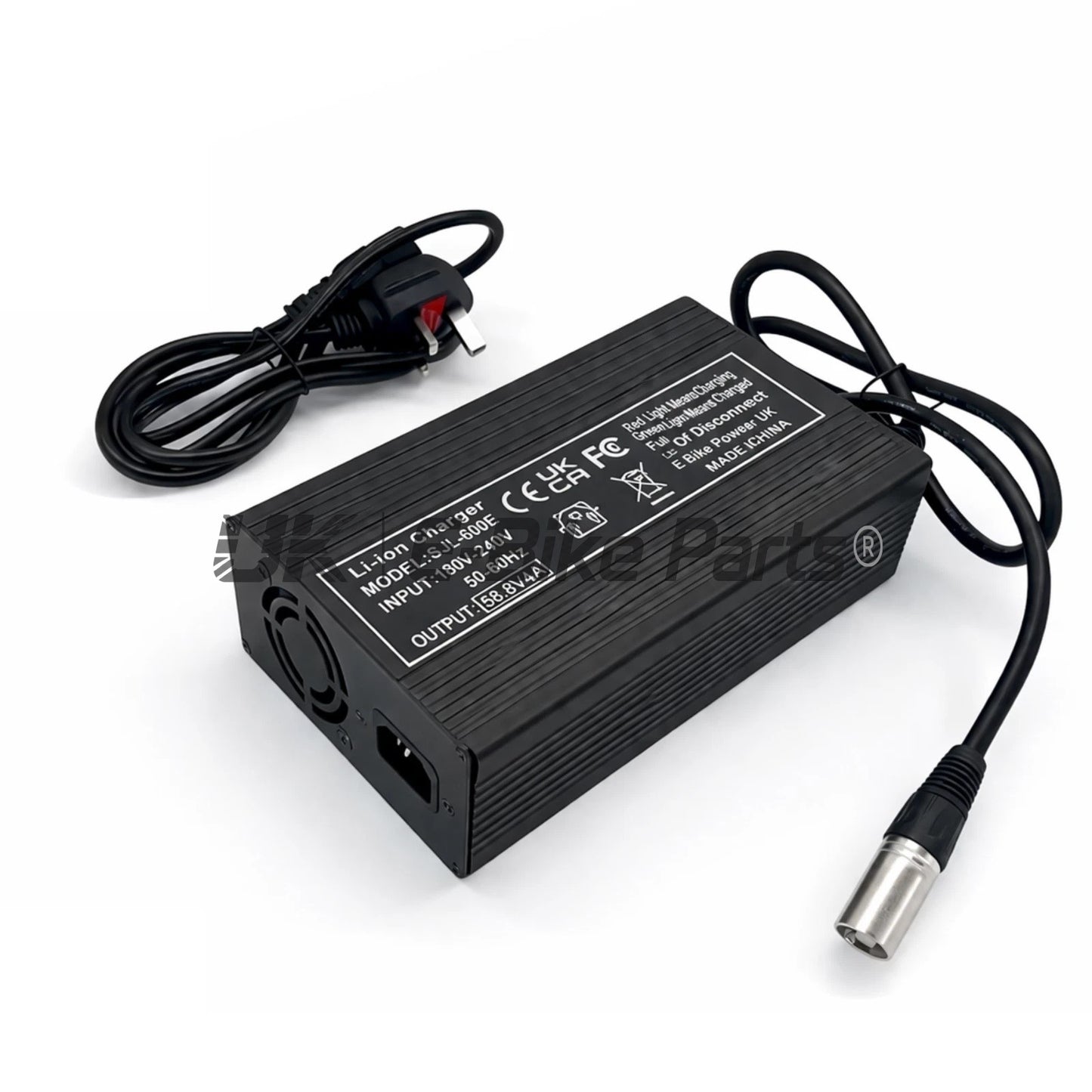 52V (58.8V) Fan Cooled Battery Charger 14s 4A 3 Pin XLR Li-ion UK Plug SJT-600E