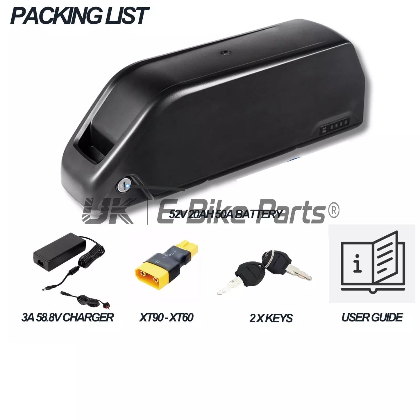 52V 20Ah Ebike Battery 50A BMS 50GB 21700 Cells XT90 Base 4 Slot + Charger Electric Bicycle 200W-2000W UK