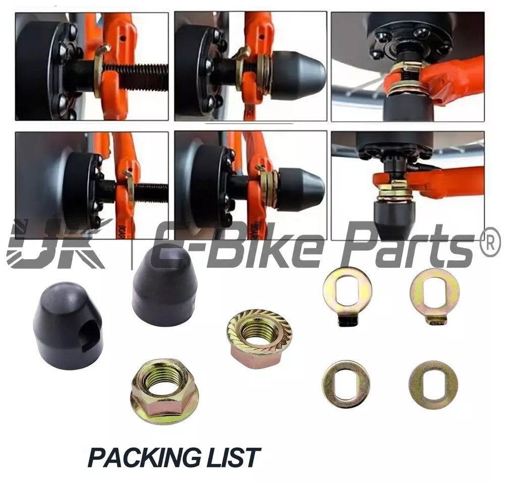 E Bike Hub Motor Axle M14 Lock Flange Nut Washer Spacer Nut Cover Hall Kits Set