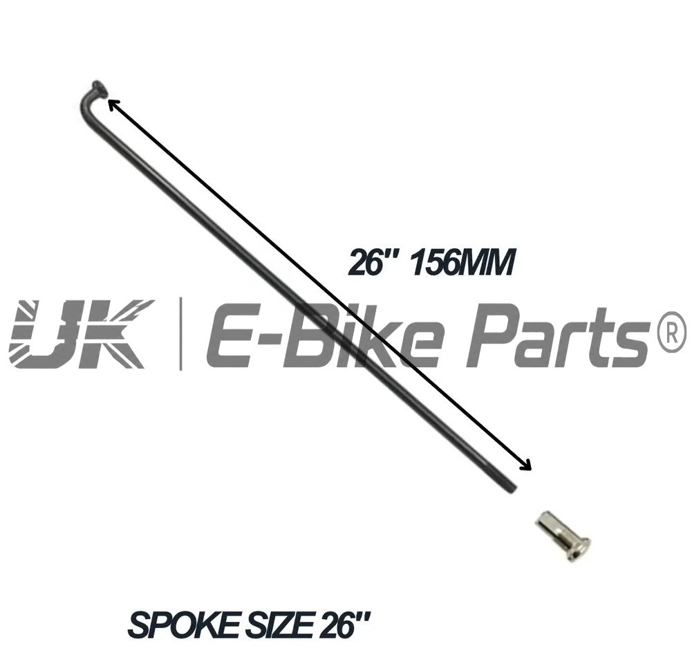 2.6mm 12G Spokes & Nipples Front Rear E Bike Wheel Motor All Rim Types Black 6 Pack